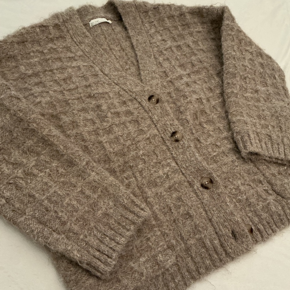 OAK + FORT Oversized Grid Textured Cardigan